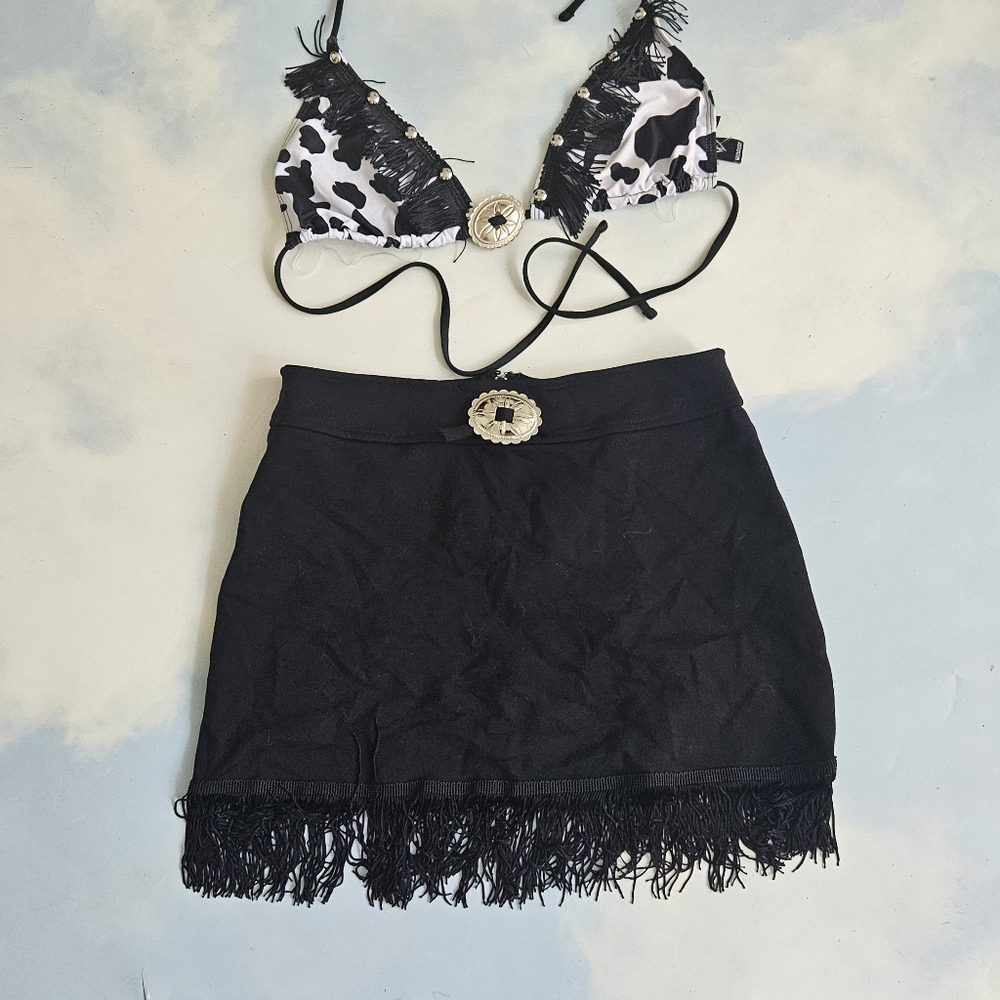 Black Fringe Skirt Cowgirl Set Halloween Costume Set Nashville - Picture 5 of 11